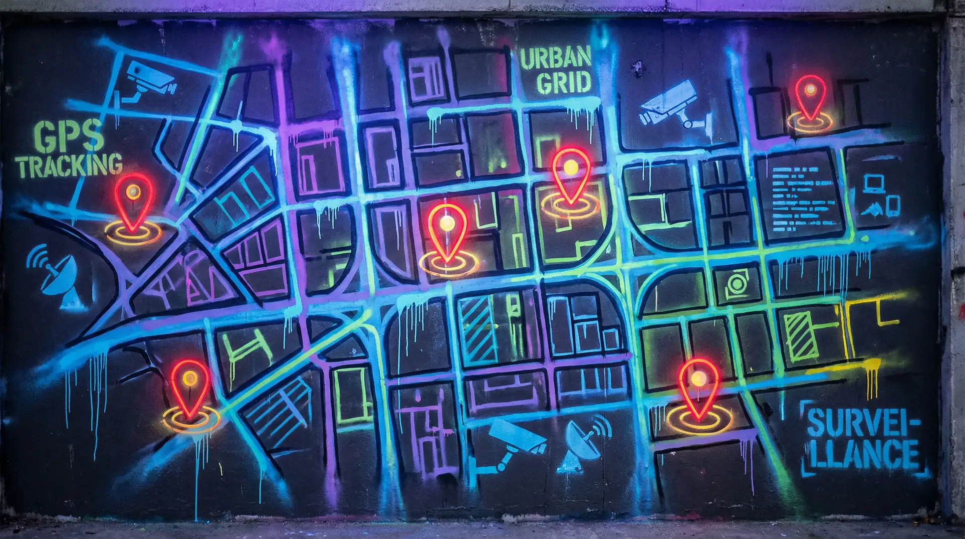 年轻的母亲4科技有限公司 狗仔追踪地图 - 城市涂鸦风格